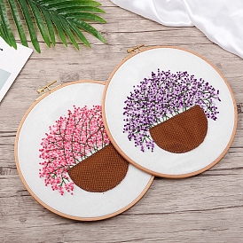 Flower Basket Pattern Embroidery Beginner Kits, including Embroidery Fabric & Needle & Thread, Instruction
