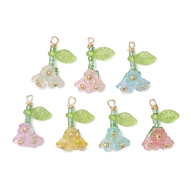 7шт. подвески из стеклянного бисера и акриловых бусин, , с 304 петлей из нержавеющей стали, золотые