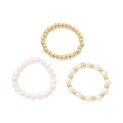 3Pcs Natural Pearl & Brass Bead Finger Rings