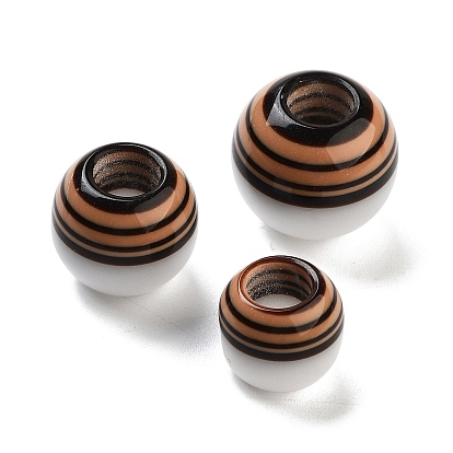 Полосатые европейские бусины из смолы, крупные бусы круглое отверстие, белые