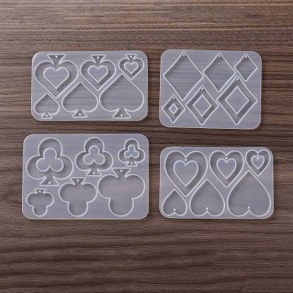 DIY Playing Card Theme Pendants Silicone Molds, Resin Casting Molds, for UV Resin, Epoxy Resin Jewelry Making, Club/Spade/Heart/Diamond