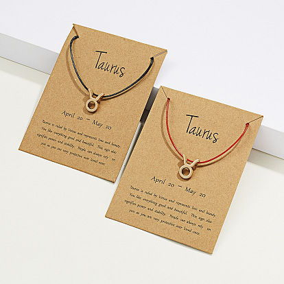 Zodiac Constellation Bracelet Set - Fashionable Paper Card Pendant Couple's Handmade Red String Bracelets