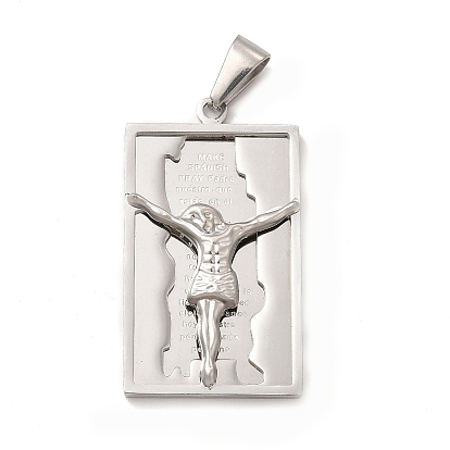 304 Stainless Steel Religion Pendants, Rectangle with Jesus Charms