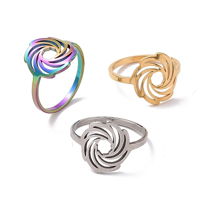 201 Stainless Steel Vortex Finger Ring, Hollow Wide Ring for Women