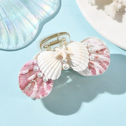 Bowknot Shape Natural Shell Claw Hair Clips, Plastic & Synthetic Turquoise Hair Accessories for Women and Girls