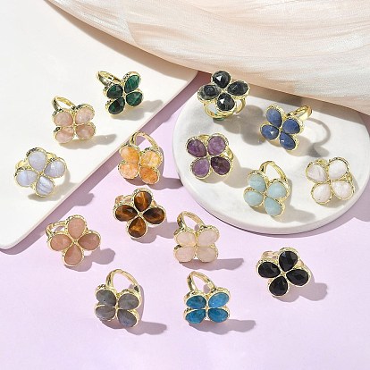 Регулируемые кольца для женщин с ограненными натуральными драгоценными камнями, с реечной обшивкой латунными выводами, золотые