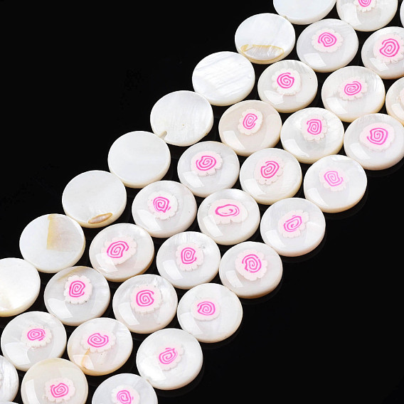 Natural Freshwater Shell Enamel Beads, Flat Round
