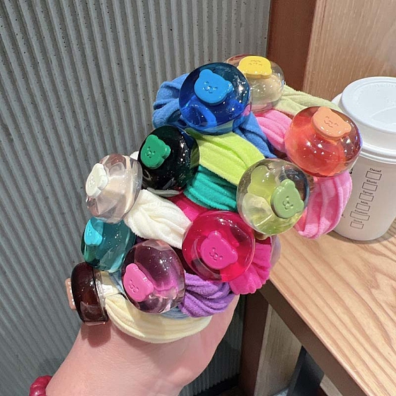 Связей ткани волос, аксессуары для волос для женщин и девочек, плоские круглые с медведем