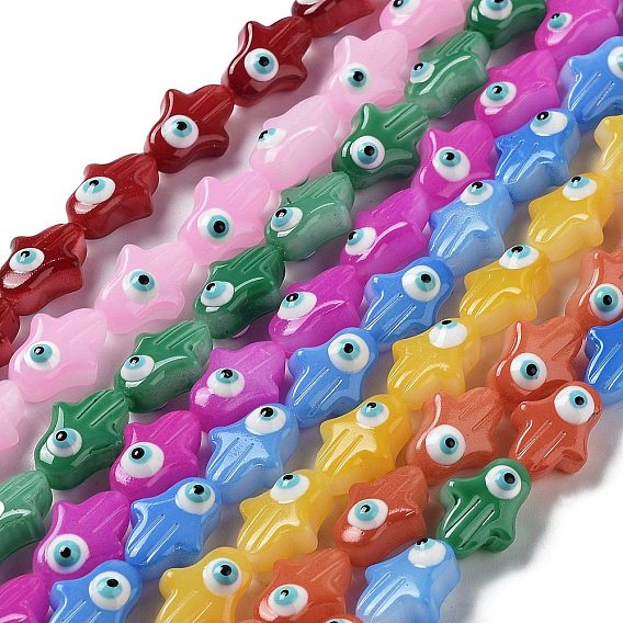 Непрозрачные цветные стеклянные бусины, с эмалью, Хамса руку с дурным глазом