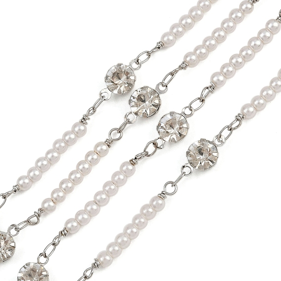 Латунные плоские круглозвенные цепи, со стеклом и жемчужиной из АБС-пластика, долговечный, стойки покрытие, без свинца и без кадмия, несварные, ручной работы из бисера цепи