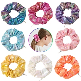 Rainbow Iridescent Cloth Elastic Hair Ties with Zipper, Scrunchie/Scrunchy Hair Ties for Girls or Women