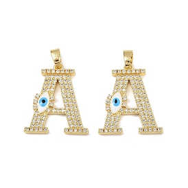 Латунные микро проложить кубического циркония подвески, буква а с дурным глазом, с эмалью, без свинца и без кадмия, долговечный, стойки покрытие