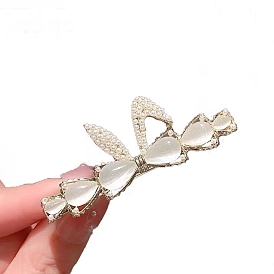 Alloy Alligator Hair Clips, with Cat Eye and Imitation Pearl, Rabbit