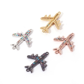 Brass Micro Pave Cubic Zirconia Links Connectors, Plane, Colorful