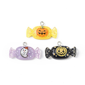 Translucent Resin Pendants, Halloween Candy Charms, with Platinum Tone Iron Loops