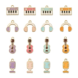 32шт 16 стили музыкальная тема подвески из сплава с эмалью, золотой свет, музыкальные инструменты смешанной формы