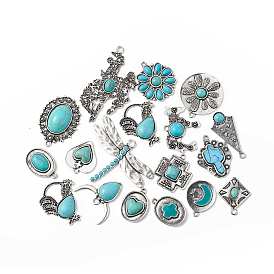 Rack Plating Alloy Enamel Pendants, with Synthetic Turquoise, Mixed Shapes
