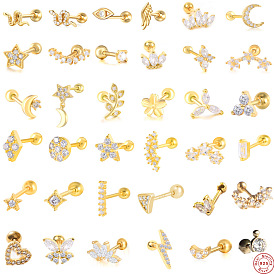 925 Sterling Silver CZ Stud Earrings Floral Snowflake Ear Piercing Jewelry