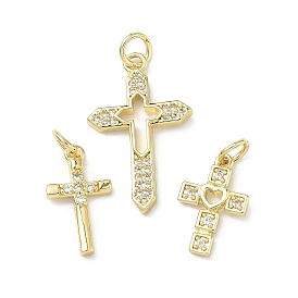 Латунные микропаве прозрачные подвески с фианитом, крест прелести