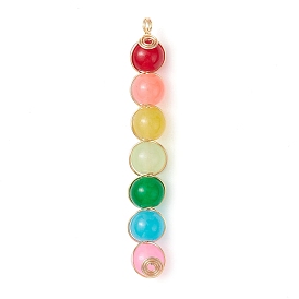 Colorful Imitation Jade Glass Round Bead Pendants, with Eco-Friendly Copper Wire Loops