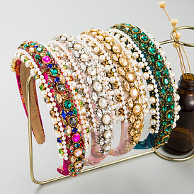 Diadema retro con diamantes de imitación y perlas para mujer, accesorios para el cabello de la Navidad