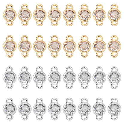 32 шт. 2 цвета экологически чистые стойка покрытие латунь паве прозрачный кубический цирконий соединительные подвески, долговечный, плоско-круглые