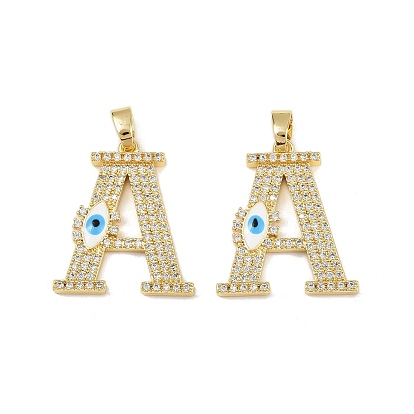 Латунные микро проложить кубического циркония подвески, буква а с дурным глазом, с эмалью, без свинца и без кадмия, долговечный, стойки покрытие