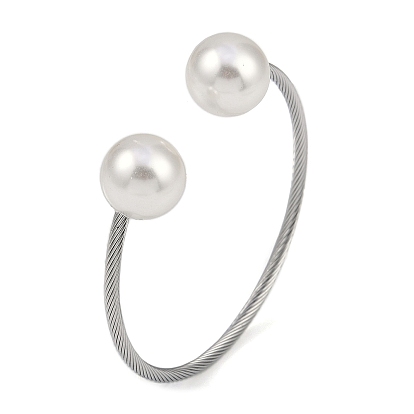 304 браслеты с открытыми манжетами из нержавеющей стали и пластика с круглыми бусинами, витые браслеты с крутящим моментом