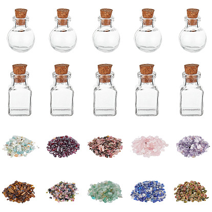 DIY Wishing Bottle Making Kits, Including Glass Bottles and Natural Gemstone Chip Beads