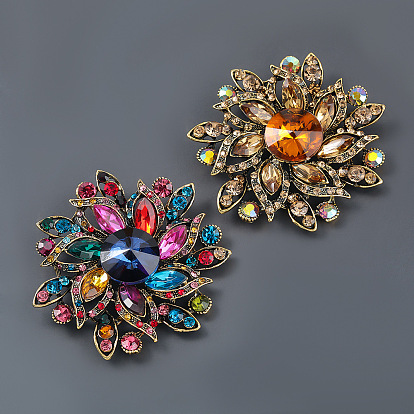 Broche florale en alliage incrustée de diamants - accessoire de mode brillant et exquis