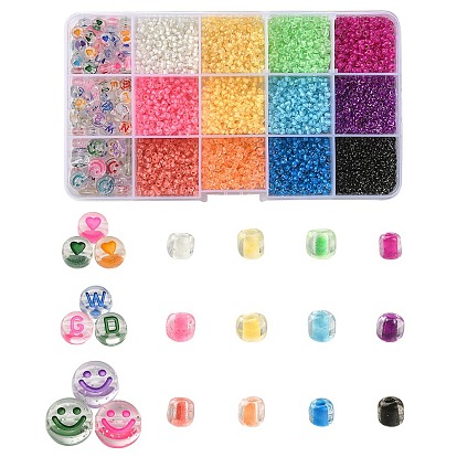 DIY Beads Jewelry Making Finding Kit, Inlcluing Flat Round Acrylic & Round Glass Seed Beads
