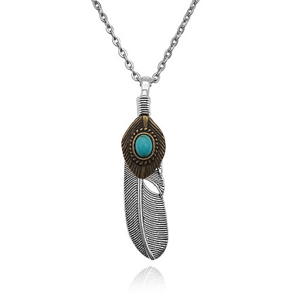 Stainless Steel Pendant Necklaces, Feather