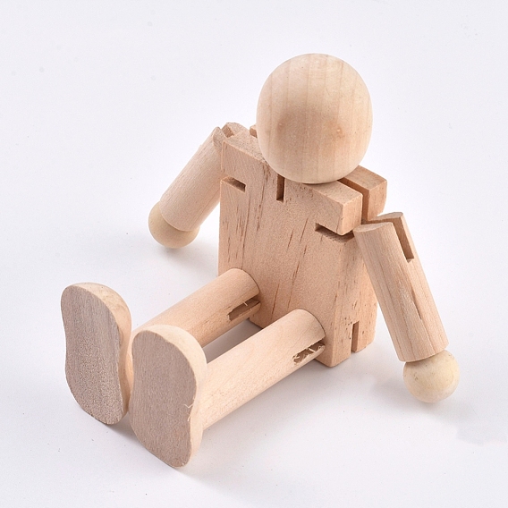 Unfinished Blank Wooden Robot Toys, for DIY Hand Painting Crafts