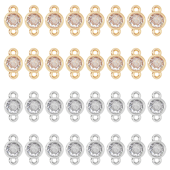 32 шт. 2 цвета экологически чистые стойка покрытие латунь паве прозрачный кубический цирконий соединительные подвески, долговечный, плоско-круглые