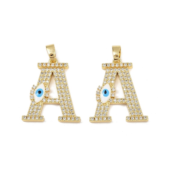 Латунные микро проложить кубического циркония подвески, буква а с дурным глазом, с эмалью, без свинца и без кадмия, долговечный, стойки покрытие