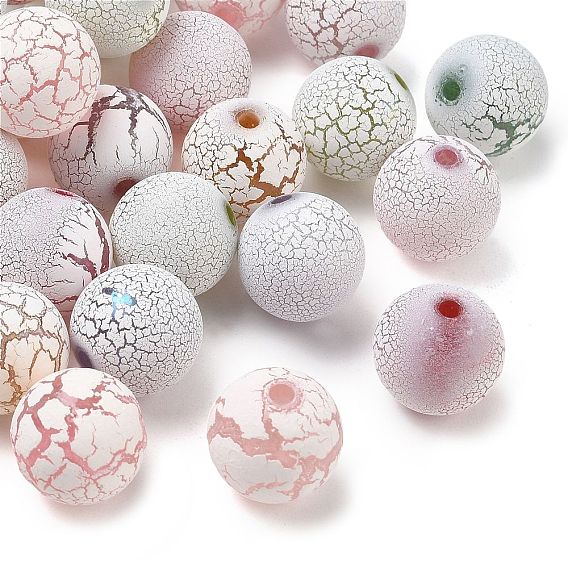 Spray Painted Acrylic Beads, Frosted Crackle Beads, Round