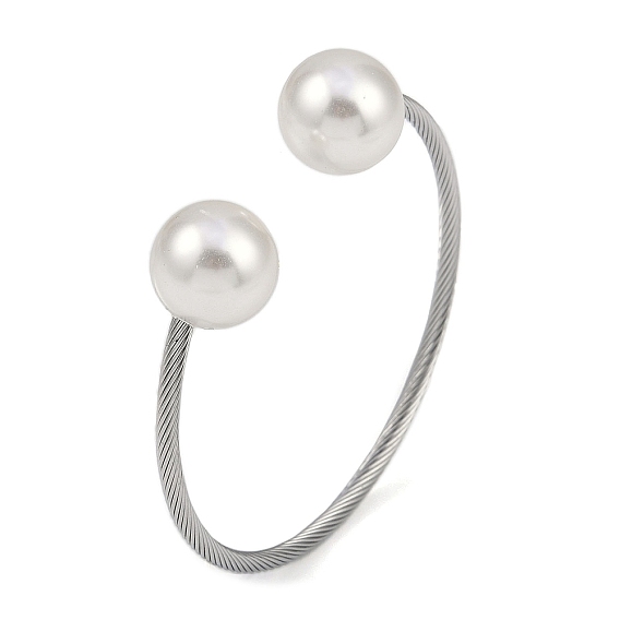 304 браслеты с открытыми манжетами из нержавеющей стали и пластика с круглыми бусинами, витые браслеты с крутящим моментом