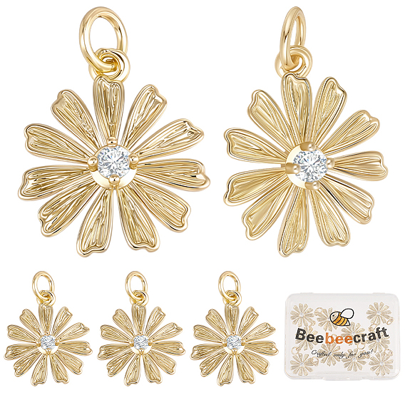 10Pièces de pendentifs en laiton plaqué et zircon cubique, sans cadmium et sans plomb, plaqué longue durée, fleur, avec anneau de saut