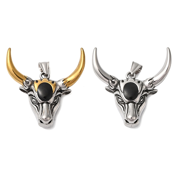 304 подвески из нержавеющей стали, с эмалью, Ox-голова, чёрные