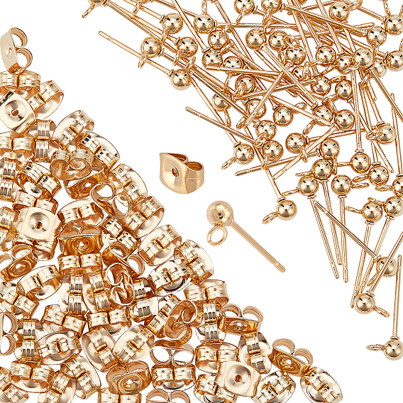 100шт 304 шарообразный штифт из нержавеющей стали для серьги, с горизонтальными петлями и 316 штифтом из хирургической нержавеющей стали, с ушными гайками 100 шт.