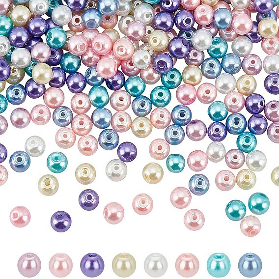 400Pcs 8 Colors Baking Paint Pearlized Glass Pearl Round Bead