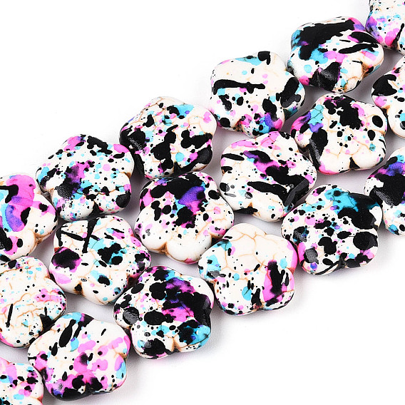 С напылением окрашенные синтетические бирюзовые бусинки, цветок