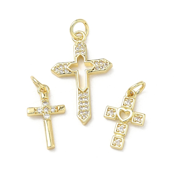 Латунные микропаве прозрачные подвески с фианитом, крест прелести