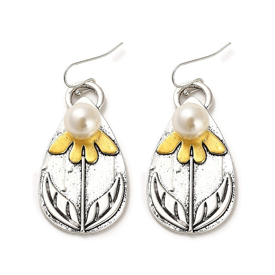 Серьги-капли с цветком из пластика с подвесками из искусственного жемчуга, длинные серьги-капли из цинкового сплава для женщин