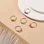 Lampwork Evil Eye Braided Bead Finger Ring, Golden Copper Wire Wrap Jewelry for Women