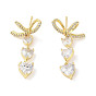 Triple Heart Brass Micro Pave Clear Cubic Zirconia Dangle Earrings with Glass for Women