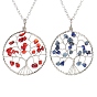 Natural & Synthetic Mixed Gemstone Chips Beaded Tree of Life Pendant Necklaces, with Platinum Alloy Chains