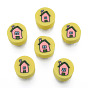 Handmade Polymer Clay Beads, Flat Round with House