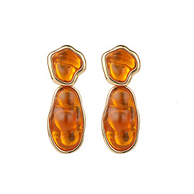 Geometric Resin Earrings with Irregular Tree Studs for Women's Fashion Jewelry.