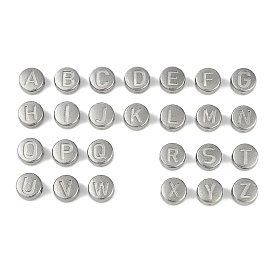 Anti-Tarnish 304 Stainless Steel Beads, Flat Round with Letter, Stainless Steel Color